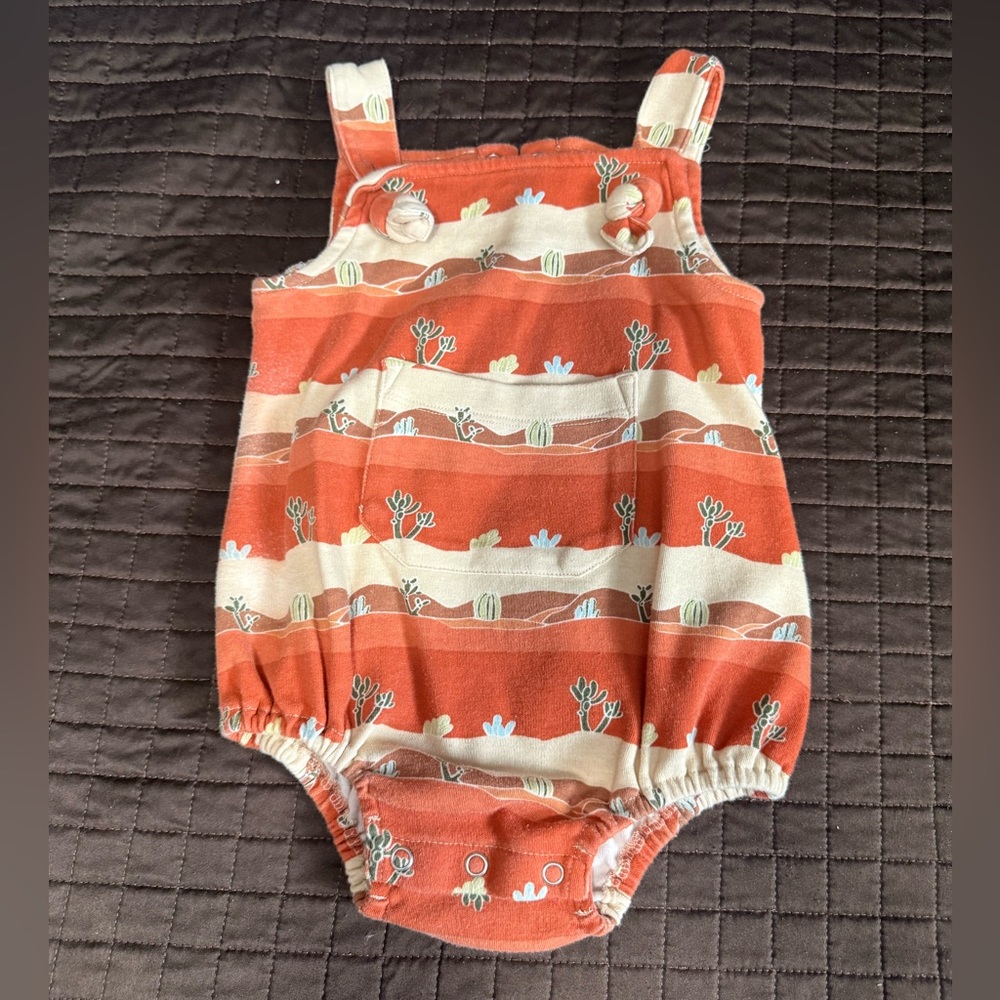Kate Quinn | tie overall bubble | 70s orange cactus | 18-24m
